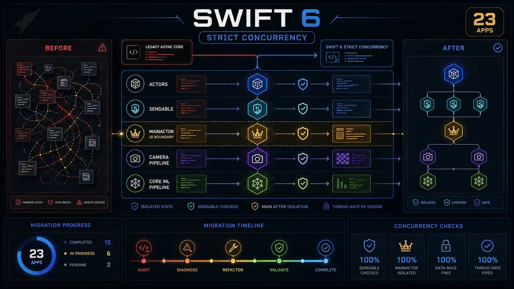 Swift 6 et la concurrence stricte : on a migré 23 apps